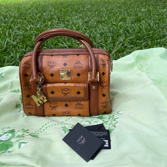 MCM Visetos Satchel Cognac with Bag Charm - Picture 10 of 16